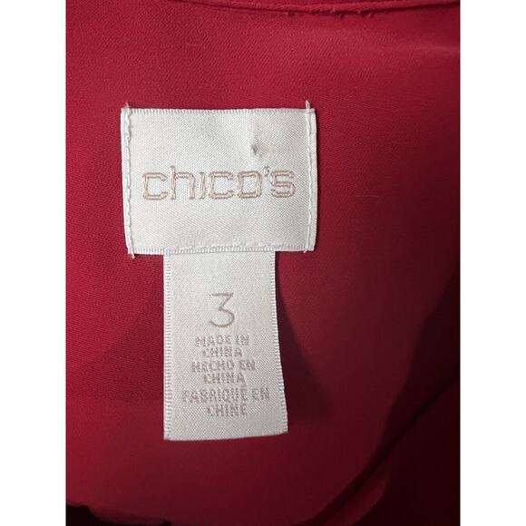 Chicos Red Pleated Back Button Up Blouse Shirt Size 3 Or XL - Picture 11 of 12